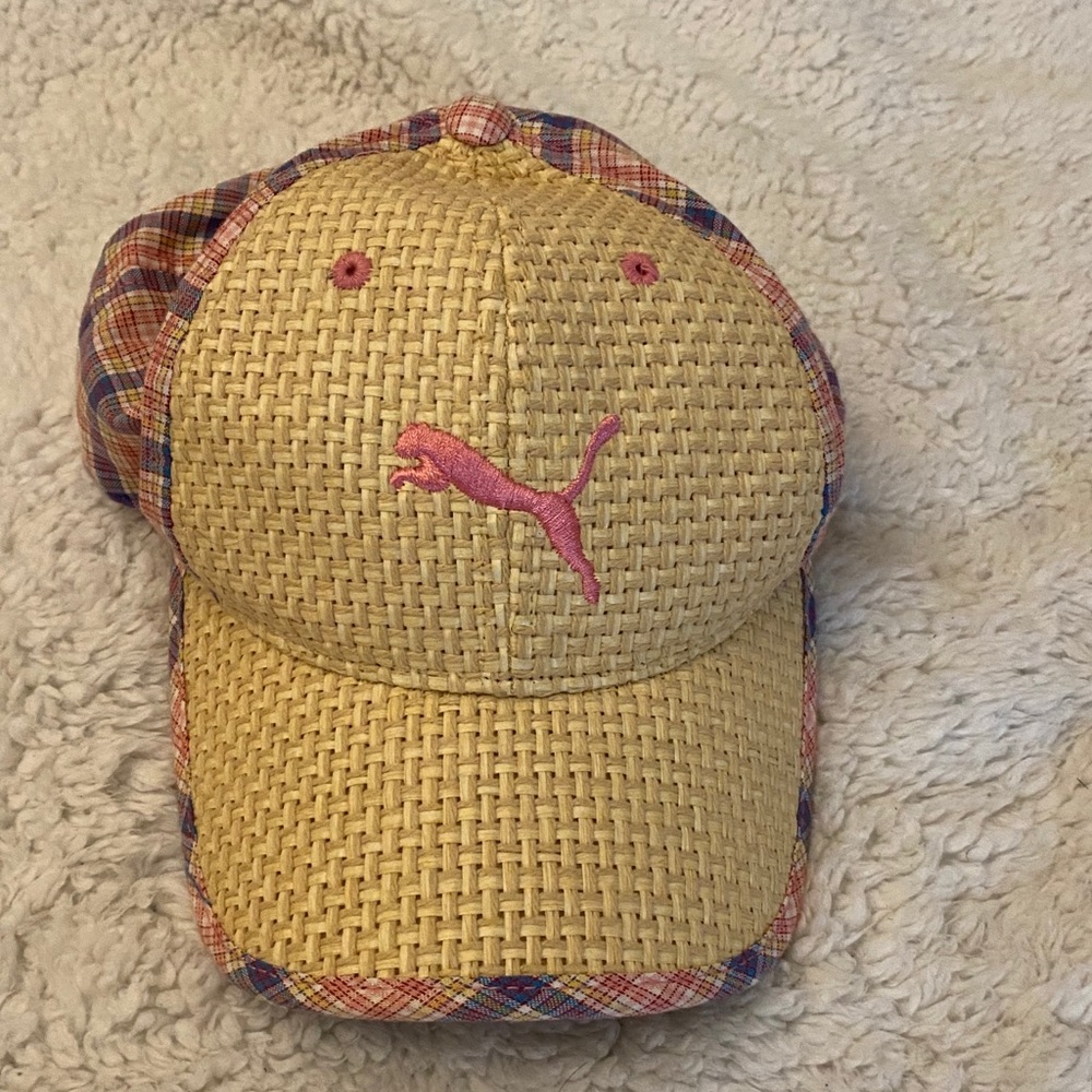 Straw & Pink Plaid Puma Hat